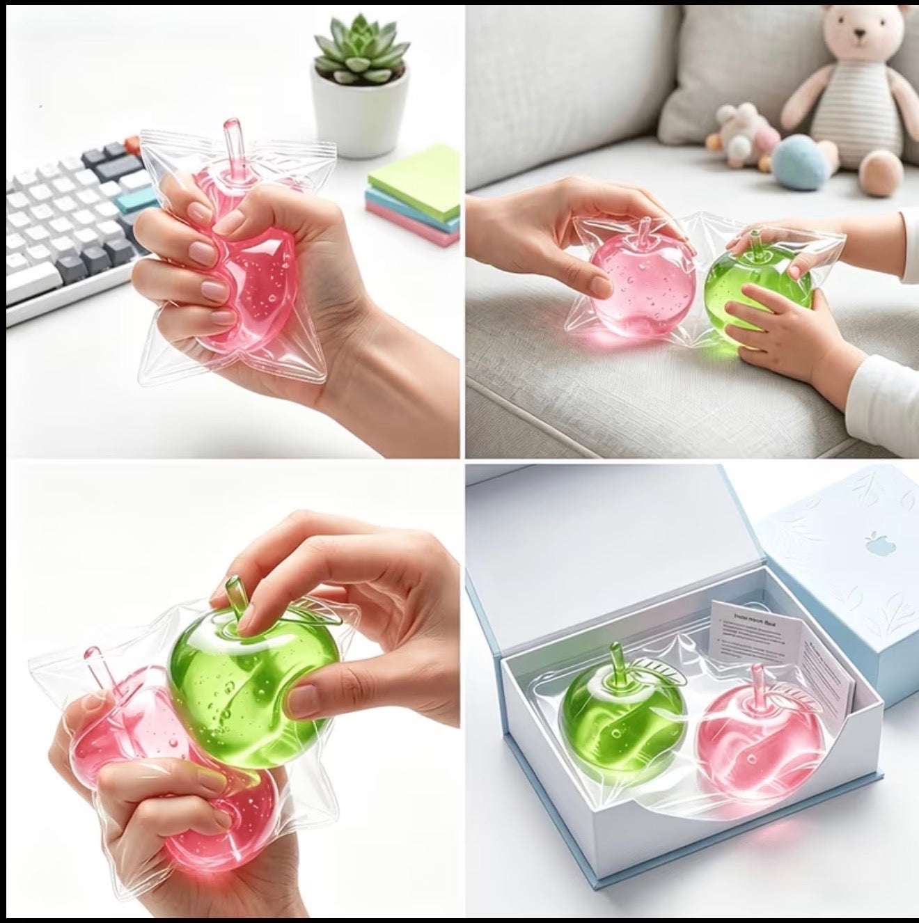 Apple gel squishy gift box - 2 pack pink & green