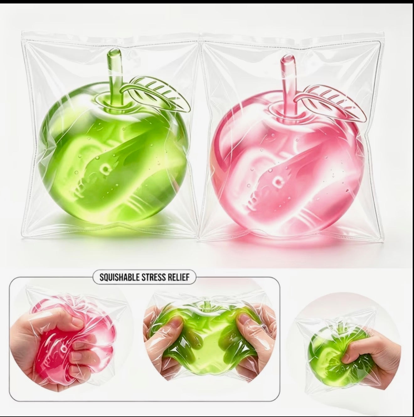 Apple gel squishy gift box - 2 pack pink & green